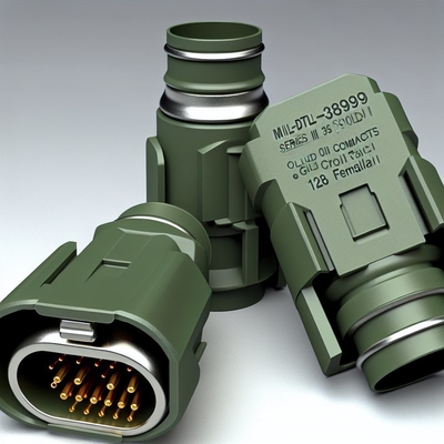 Clasificación de voltaje de 500V MIL-DTL-38999 Serie Ⅲ Acabado de contacto dorado para rendimiento. Carcasa compuesta verde oliva cadmio. D38999/20MJJ35SN 128 Pines hembra