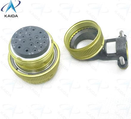 Conector Eléctrico Circular Serie ZH23, Carcasa de Aluminio Anodizado para Aplicaciones Industriales. ZH23-19/24P-8-B con abrazadera de cable en ángulo.