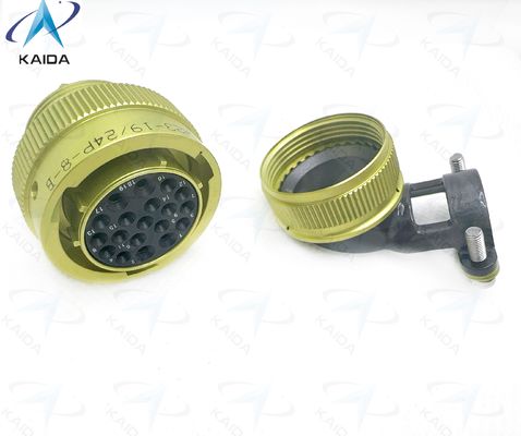 Conector Eléctrico Circular Serie ZH23, Carcasa de Aluminio Anodizado para Aplicaciones Industriales. ZH23-19/24P-8-B con abrazadera de cable en ángulo.