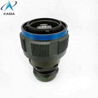 RJFTV6MG Acabado Cadmio Verde Oliva. Enchufe con prensaestopas metálico. Mecanismo de acoplamiento de rosca Tri Start (tipo MIL-DTL-38999 serie III) con dispositivo antidesacoplamiento - Tamaño de carcasa 19"