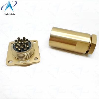 Conector Estándar Ruso Serie PC PC-10ZJ Receptáculo de Brida Cuadrada de 10 Contactos. Aleación de Aluminio, Acabado Cromado. PC-10ZB.