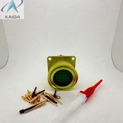 Conector de acoplamiento de bayoneta tipo contacto de crimpado ZH23-32/27B-1-B. ZH23-32/27B-1-B. Aluminio con revestimiento anodizado amarillo